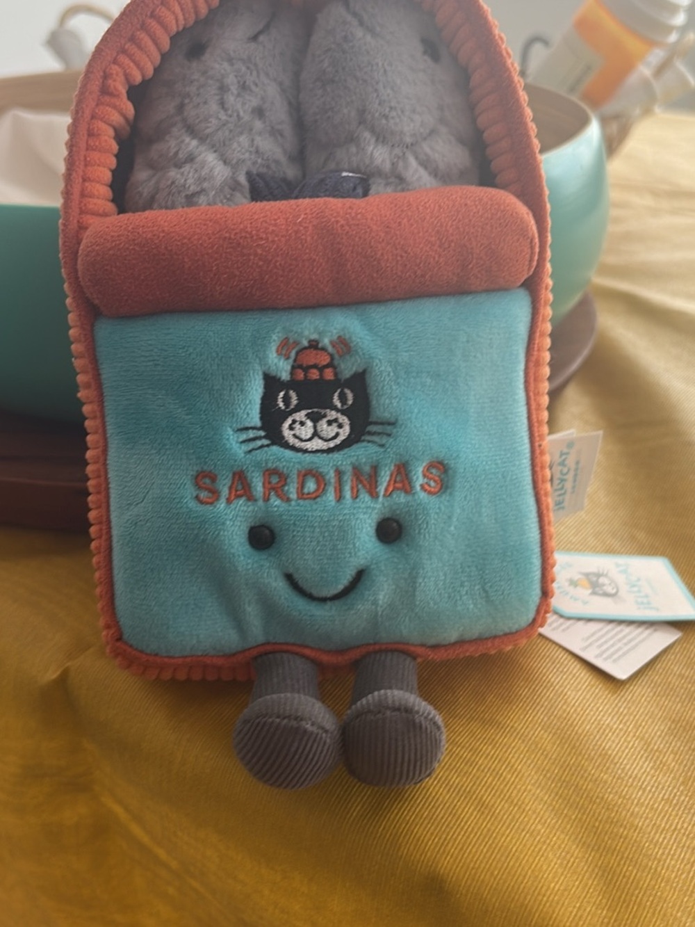 Jellycat Sardine Plush Toy Backpack - Teal and Rust Kids Accessory
